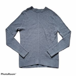 Zara Man Textured Ribbed Sweater Linen Blend Navy Blue Size Large